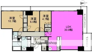 シエリアタワー大阪福島【29階】の間取り