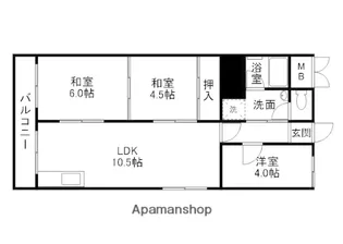 キッコーハイツ岡山手【3階】の間取り