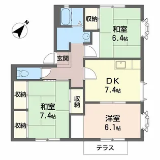 東山サンハイツNO.2012【1階】の間取り