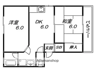 交久瀬ハイツB棟【2階】の間取り