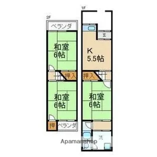 大阪府寝屋川市黒原旭町【テラスハウス】の間取り