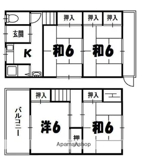 大阪府枚方市北中振2丁目【テラスハウス】の間取り