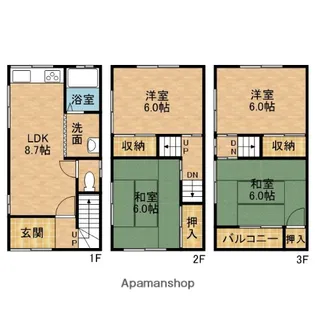 大阪府寝屋川市錦町【テラスハウス】の間取り