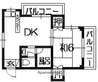 シャルマン香里【1階】の間取り