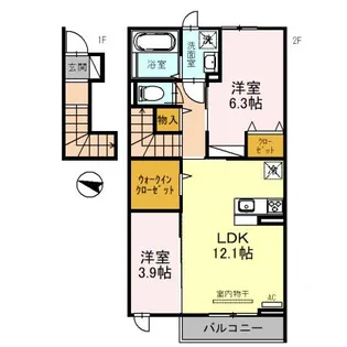プレジール阪奈【202号室】の間取り