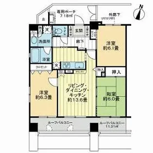 ライオンズマンション三国本町【7階】の間取り