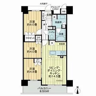 ジオ江坂垂水町【0302号室】の間取り