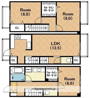 大阪府大阪市平野区瓜破4丁目【テラスハウス】の間取り