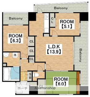 ファミール夕陽ヶ丘学園坂【8階】の間取り