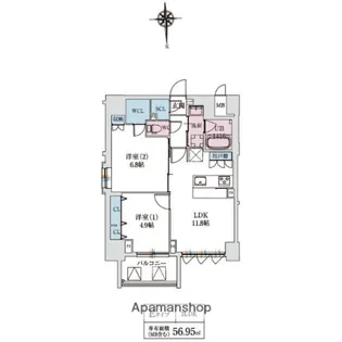 スプランディッド上本町WEST【15階】の間取り