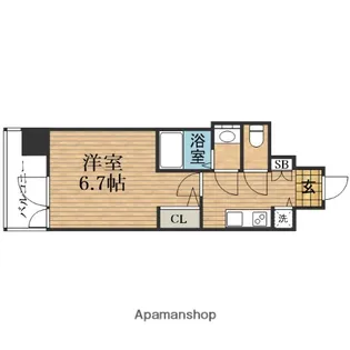 大阪府大阪市中央区瓦屋町1丁目【マンション】の間取り