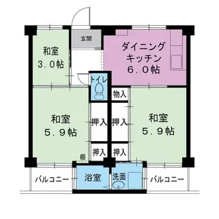 ビレッジハウス倉治2号棟【0302号室】の間取り