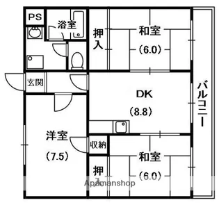 ハイメゾン中西B棟【1階】の間取り