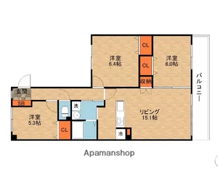 大阪府枚方市田口山3丁目【マンション】の間取り