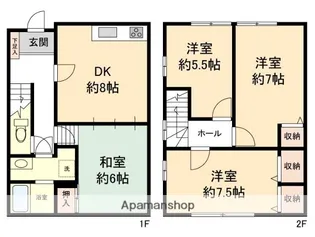 枚方市上野1丁目貸家B【2階】の間取り