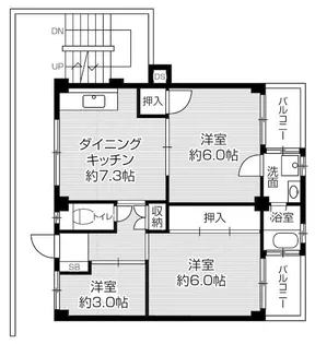 ビレッジハウス私部1号棟【0301号室】の間取り