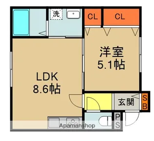 クリエオーレ上野口Ⅱ【3階】の間取り