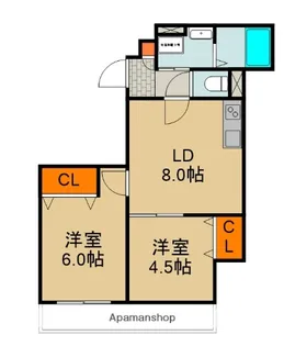 クリエオーレ菊水通【2階】の間取り