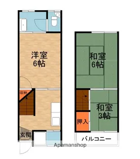 大阪府寝屋川市上神田2丁目【テラスハウス】の間取り