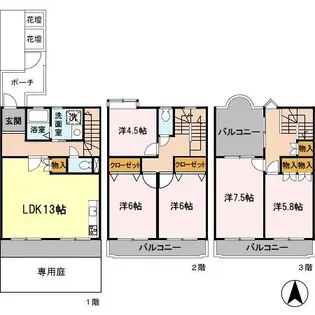大阪府箕面市箕面3丁目【テラスハウス】の間取り