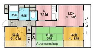 ソレイユ石橋【5階】の間取り