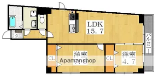 ヴィラージュ東住吉【2階】の間取り