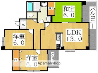 リベラルパレス文の里【3階】の間取り