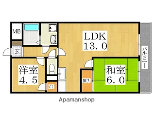 大阪府大阪市住吉区我孫子東2丁目【マンション】の間取り