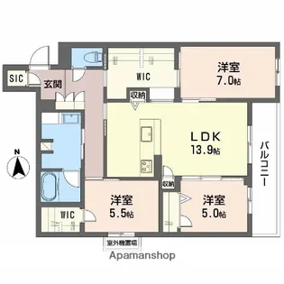フレシア天王寺 南棟【3階】の間取り