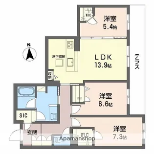 フレシア天王寺 南棟【1階】の間取り