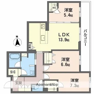 フレシア天王寺 南棟【3階】の間取り