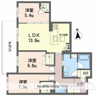 フレシア天王寺 南棟【1階】の間取り