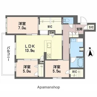 フレシア天王寺 南棟【2階】の間取り