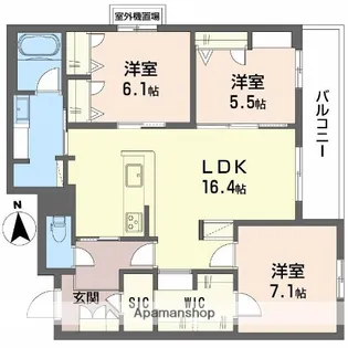 フレシア天王寺 北棟【3階】の間取り