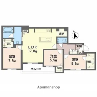 シャーメゾングランマーサ松虫通り【2階】の間取り
