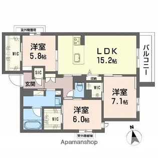 シャーメゾンルミエール西田辺【3階】の間取り