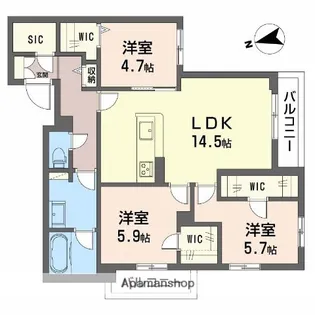 シャーメゾングランノード【2階】の間取り