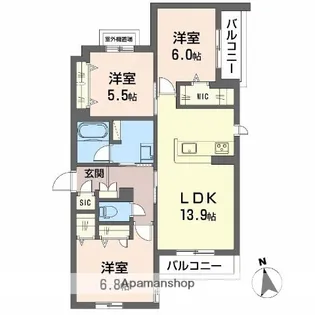 シャーメゾン 伽羅橋【2階】の間取り
