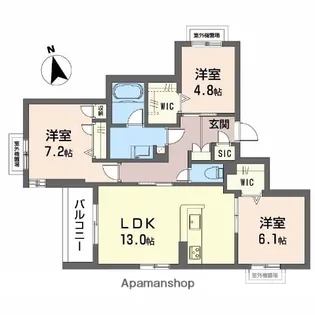 シャーメゾン 伽羅橋【3階】の間取り