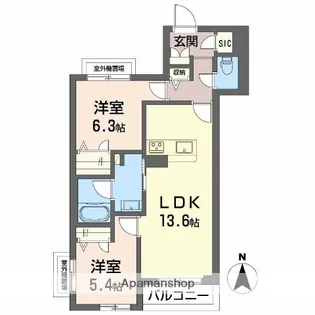 オグラシャーメゾン【2階】の間取り