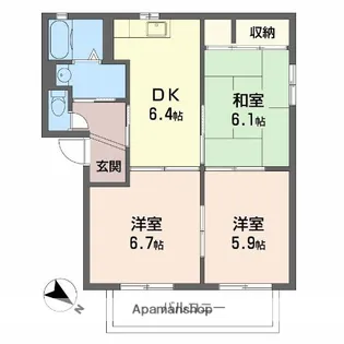 バリュージュ新家【A202号室】の間取り