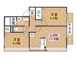セジュール清和【102号室】の間取り