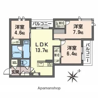 シャーメゾン ルーナ ノワ【301号室】の間取り