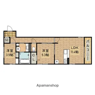 フラットワン鳳【3階】の間取り