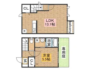 大阪府堺市西区浜寺諏訪森町中1丁【テラスハウス】の間取り