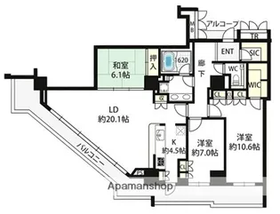 アップルタワー大阪谷町【28階】の間取り