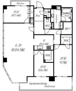 グランドメゾン大阪上本町【19階】の間取り