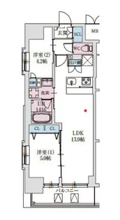 スプランディッド上本町WESTⅡ【15階】の間取り