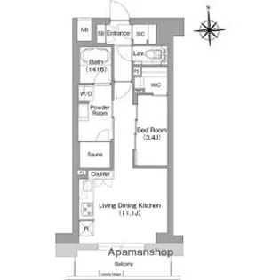 コンフォリア・リヴ博労町一丁目Q【14階】の間取り