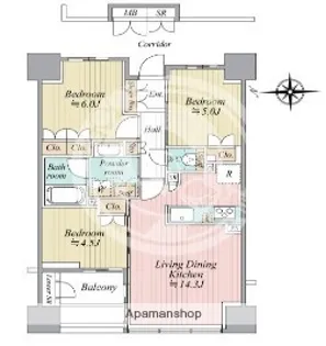 リバーガーデン四天王寺【4階】の間取り